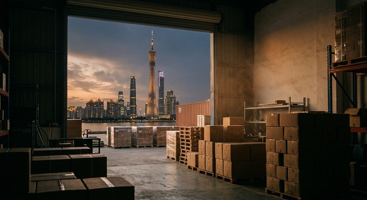 Visiting Guzhen Lighting Factories Before Your First Chandelier Order - The Guangzhou skyline over the Pearl River at dusk with the tower lit