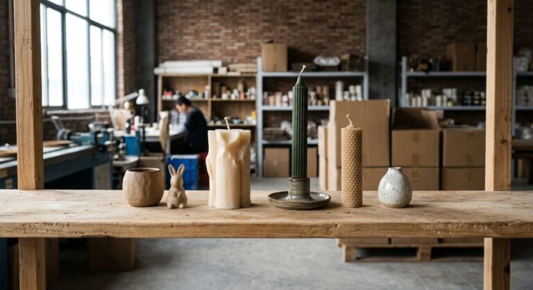 What Goes Wrong When You Import Candles from China - Decorative candles and ornaments styled on a light wooden shelf