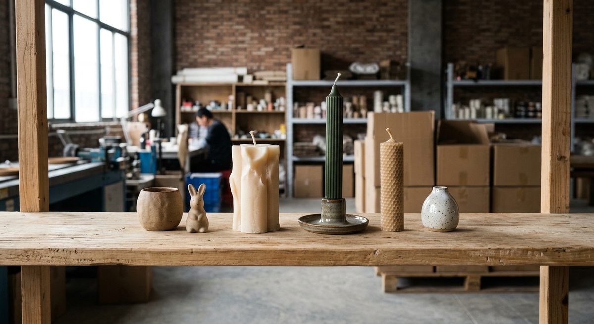 What Goes Wrong When You Import Candles from China - Decorative candles and ornaments styled on a light wooden shelf