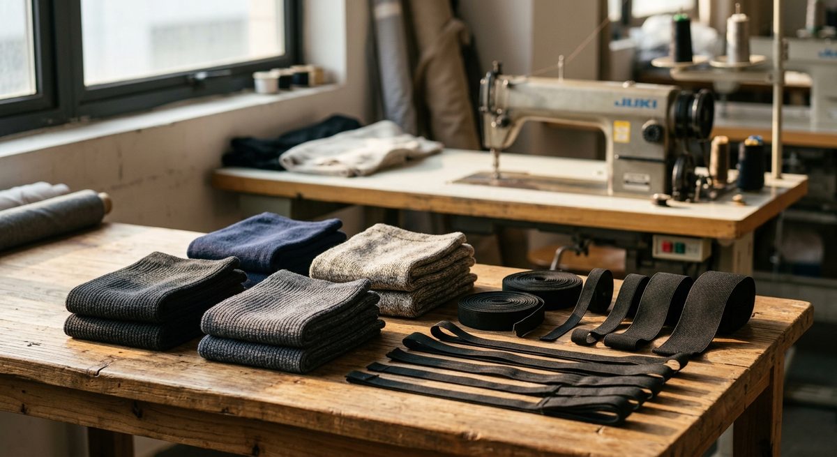 Test Reports That Matter for Underwear and Sock Imports - Folded knitted fabric panels and elastic trims on a sewing room table