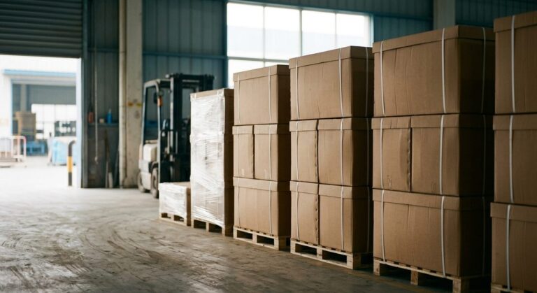 Samples, Minimums and Money: Ordering Branded Gifts in China - Palletised export cartons staged at a warehouse loading dock