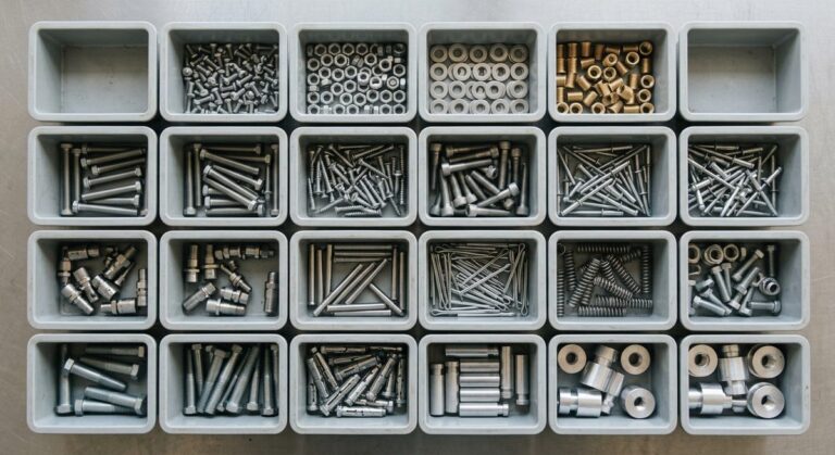 Catching Bad Drills Before They Ship: Power Tool Inspections - Sorted bins of screws, fasteners and machined metal fittings