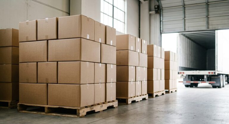 What Buyers Get Wrong About Prices in Guangzhou - Palletised export cartons staged at a warehouse loading dock