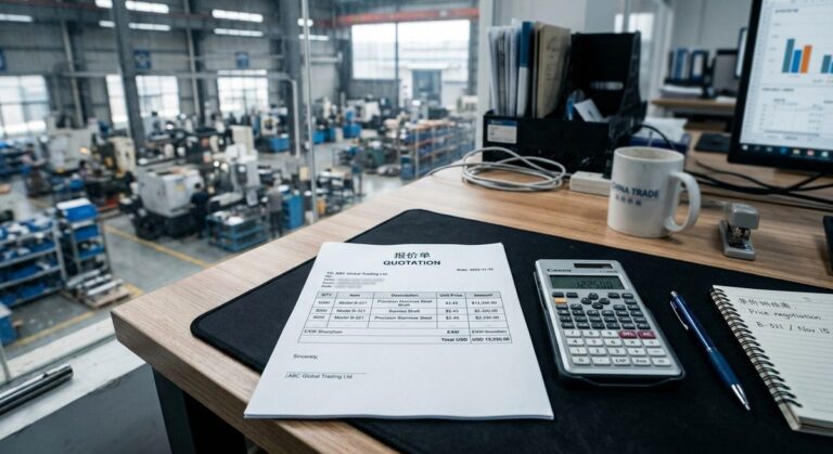 Why the Cheapest Quote in Guangzhou Usually Costs More - A printed quotation, calculator and pen on a factory office desk