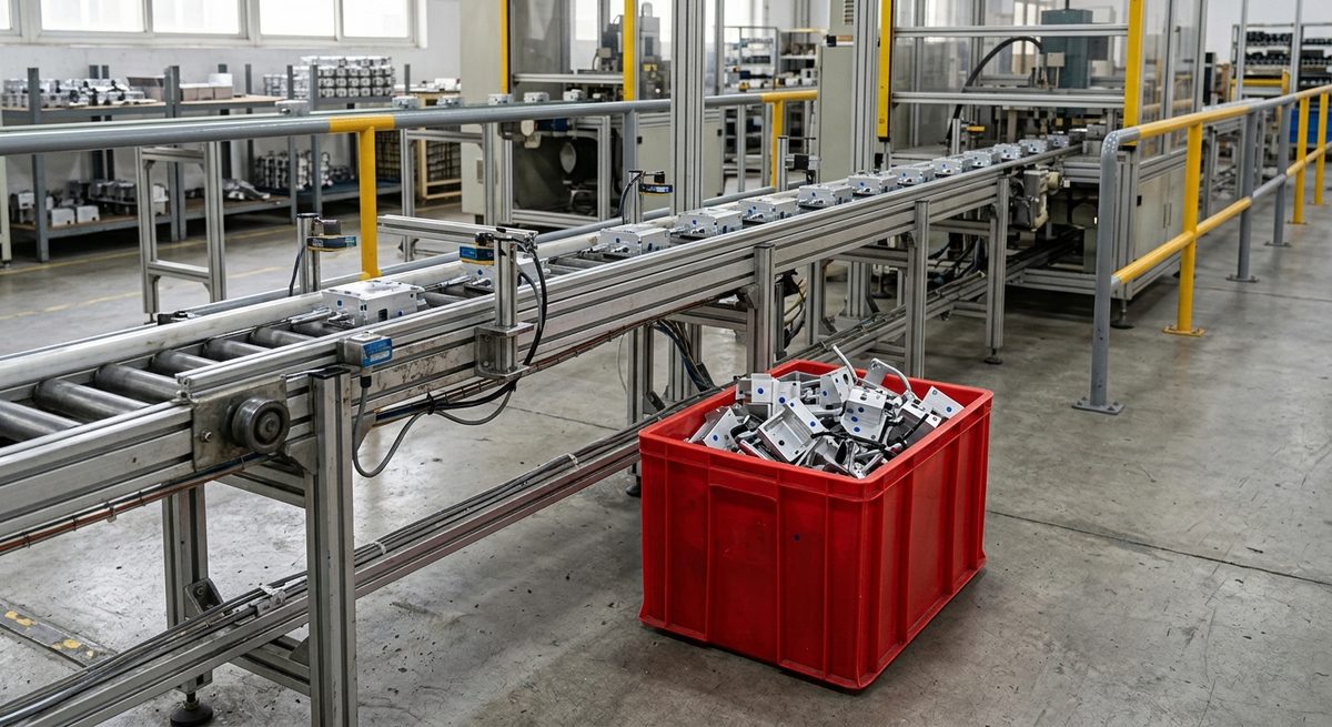 When a Shipment Arrives Wrong: What Buyers Can Actually Do - Rejected units set aside in a red crate beside a production line