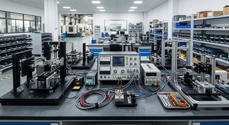 How Buyers Set Quality Standards a Factory Can Actually Hit - Laboratory bench with test rigs, cables and instrument dials