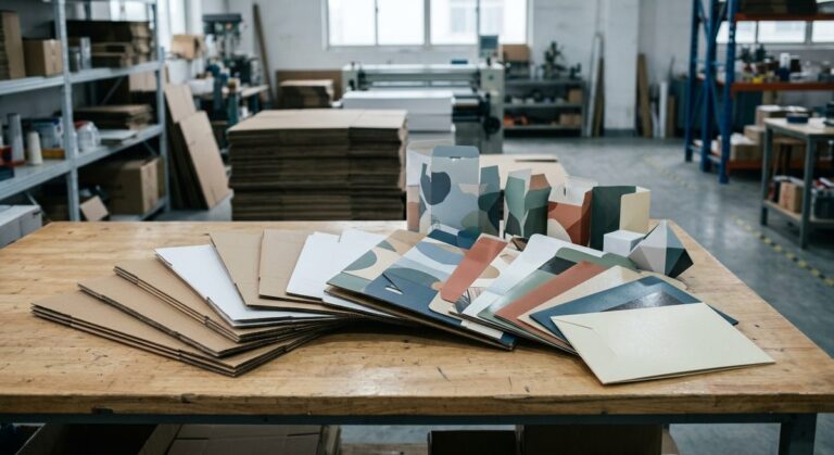 Why Cartons Decide Your Freight Bill More Than Rates Do - Flat folded cartons and printed packaging samples fanned on a table