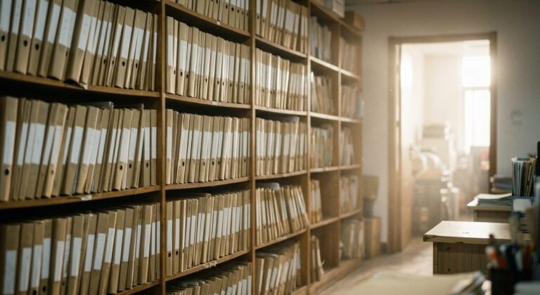 What Our Sourcing Service Covers, End to End - A wall of labelled order files in a sourcing office