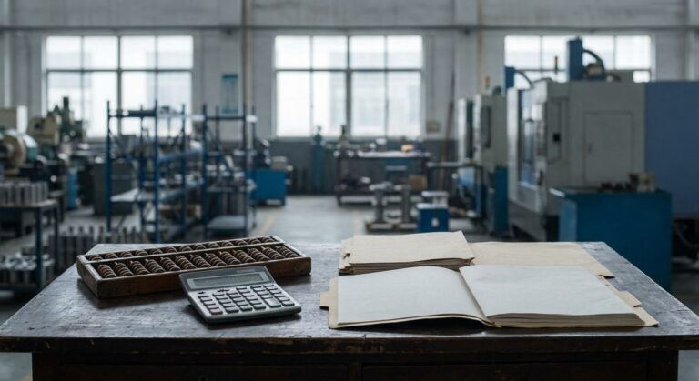 Payment Terms & Incoterms: EXW vs FOB vs CIF vs DDP - An abacus, a calculator and quotation folders on a dark wooden desk