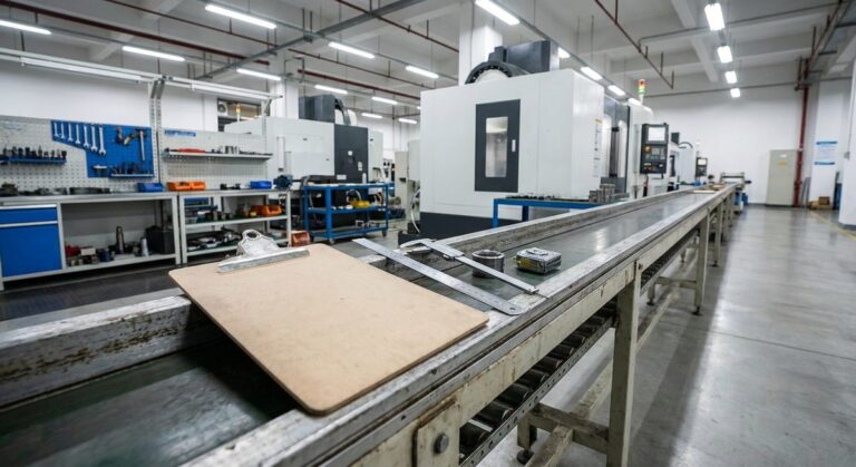 How to Verify a Reliable Agent in Guangzhou - A clipboard and measuring tools resting on a factory production line rail