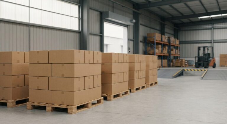 How to Import from China: A Step by Step Buyer Guide - Palletised export cartons staged at a warehouse loading dock
