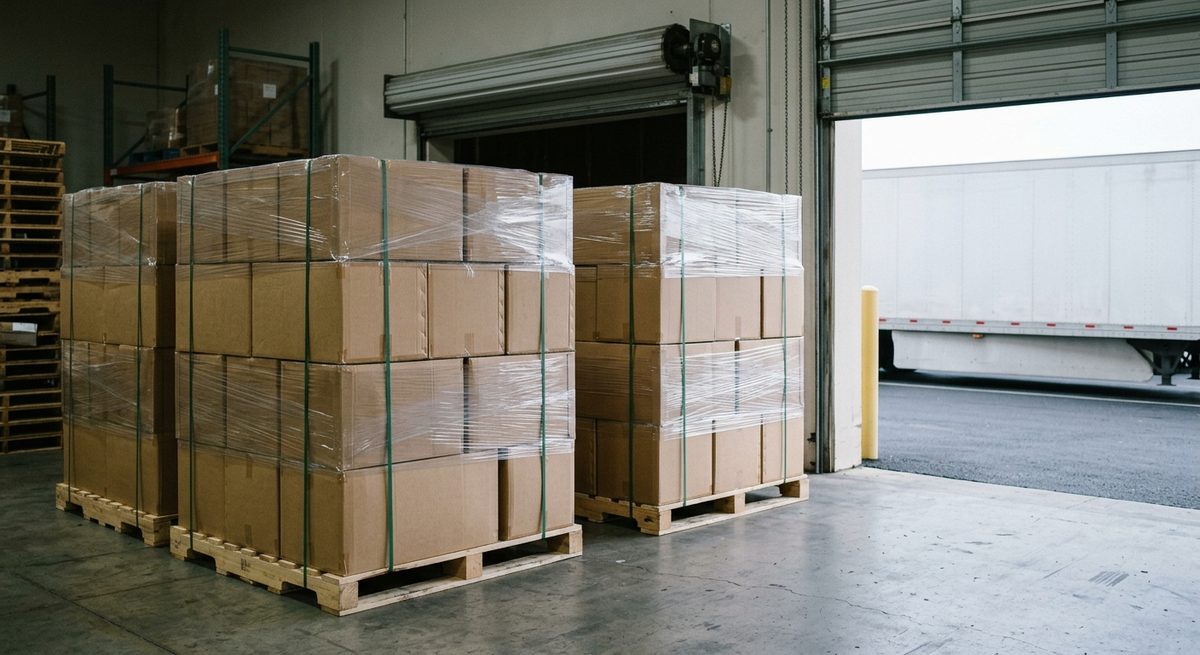 Import from Guangzhou: The Complete Wholesale Buyer Guide - Palletised export cartons staged at a warehouse loading dock