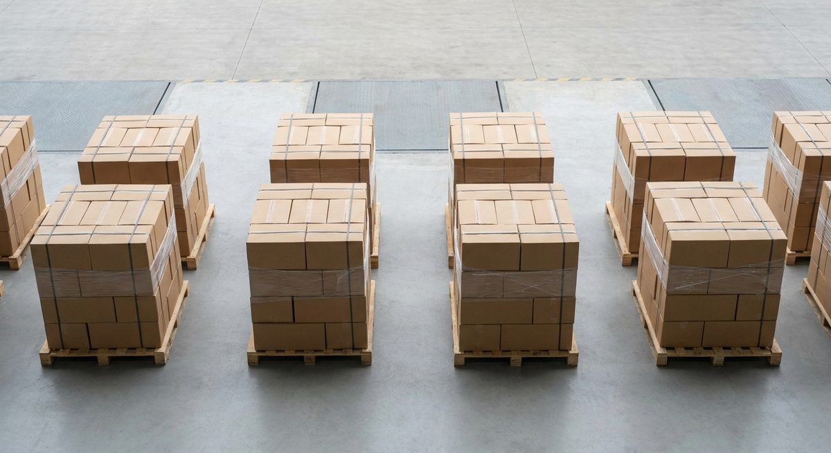 Choosing Products to Import from China: A Working Method - Palletised export cartons staged at a warehouse loading dock