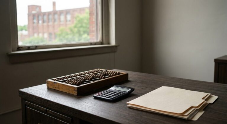 Import Costs from China: From Factory Price to Landed Cost - An abacus, a calculator and quotation folders on a dark wooden desk