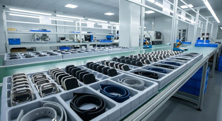 Smart Watch Private Label: From Factory Firmware to Your Logo - Smart watch bodies and silicone straps laid out in a parts tray