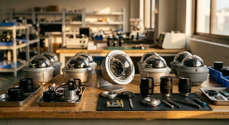 CCTV Camera Imports: Testing and Paperwork Buyers Should Know - Security camera housings and lens modules on an electronics bench